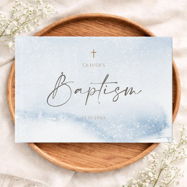Libro De Visitas Niño Bautizo Acuarela Azul  (Blue Watercolor Boy Baptism Guest Book)