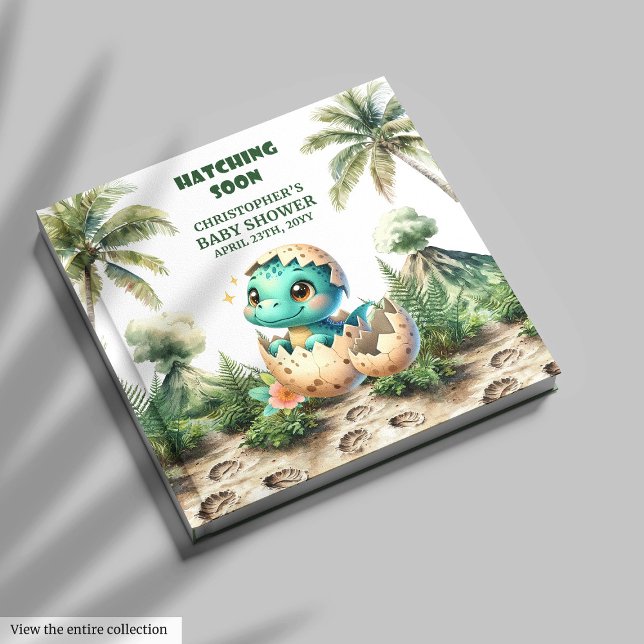 Libro De Visitas Niño pequeño que abofetea pronto memoria de dinosa (Cute Baby Boy Hatching Soon Dinosaur Memory Guest Book)