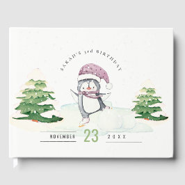 Libro De Visitas Niño Pingüino De Invierno De Pastel De Cualquier E