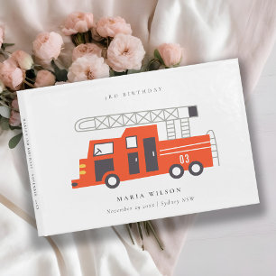 Libro De Visitas Niños con motor de camión de bomberos rojos de cua