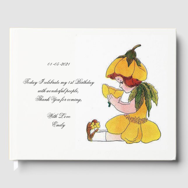 Libro De Visitas Niños Fiesta de cumpleaños Buttercup Cute Flor Gir (Anverso)