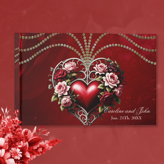Libro De Visitas Noble corazón gótico con flores. (gothic heart)