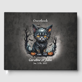 Libro De Visitas Noche de Halloween con gatitos y calabazas.