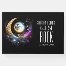 Libro De Visitas Noche estrellada de magenta negro celestial de lun