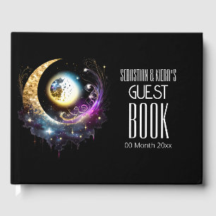 Libro De Visitas Noche estrellada de magenta negro celestial de lun