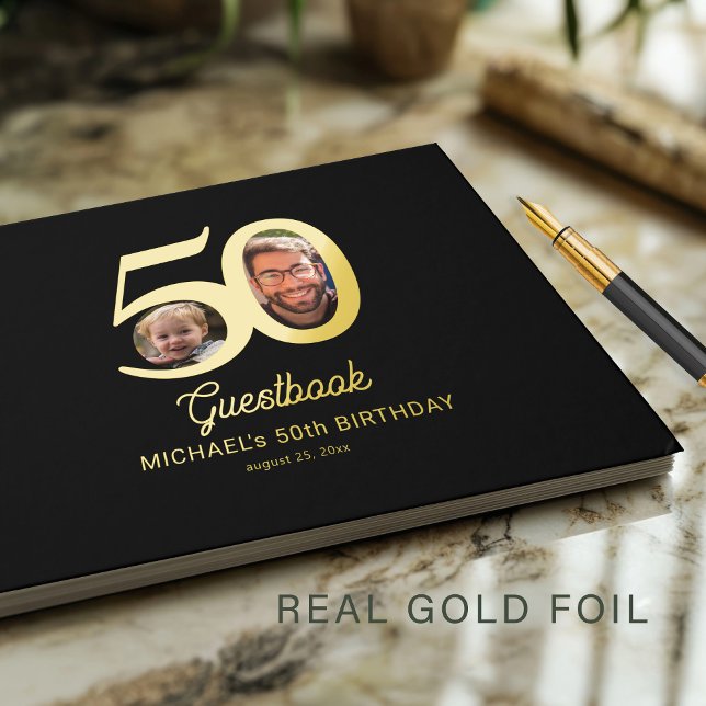 Libro De Visitas nombre de foto de cumpleaños 50 negro oro (Subido por el creador)