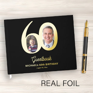 Libro De Visitas nombre de foto de cumpleaños 60 negro oro