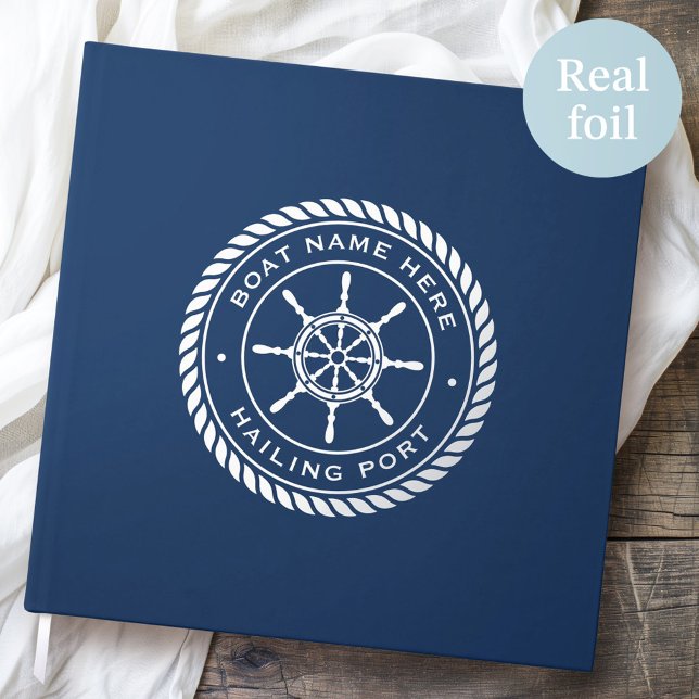 Libro De Visitas Nombre de la embarcación y rueda del buque náutico (Boat name and hailing port nautical ship's wheel guest book)