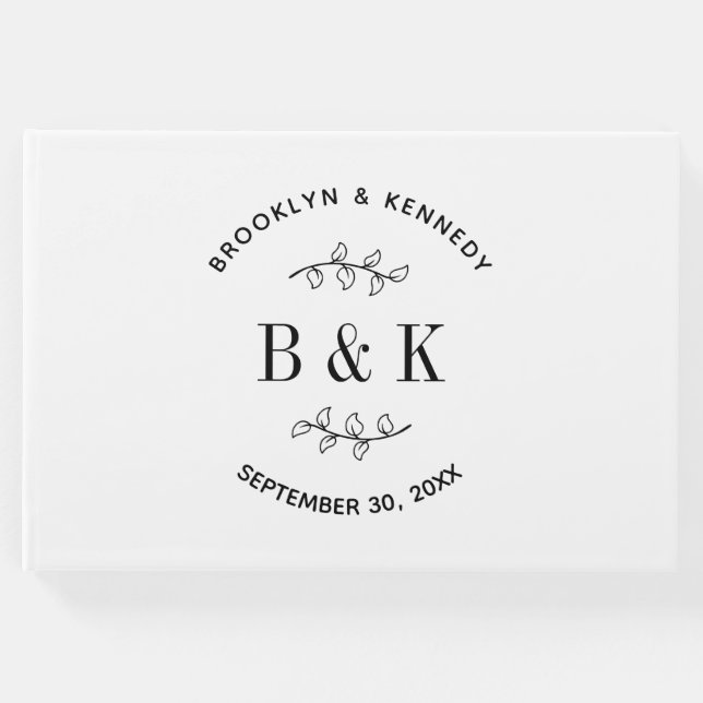 Libro De Visitas Nombre de Pareja de Boda Botánico Floral Monograma (Anverso)