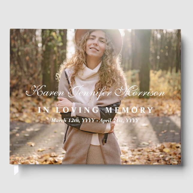 Libro De Visitas Nombre Elegante En Guión Y Foto En Memoria Amada (Anverso)