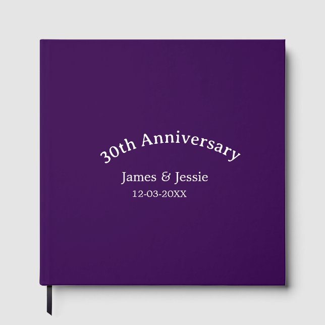 Libro De Visitas nombre fecha aniversario de bodas 30 simple púrpur (Anverso)