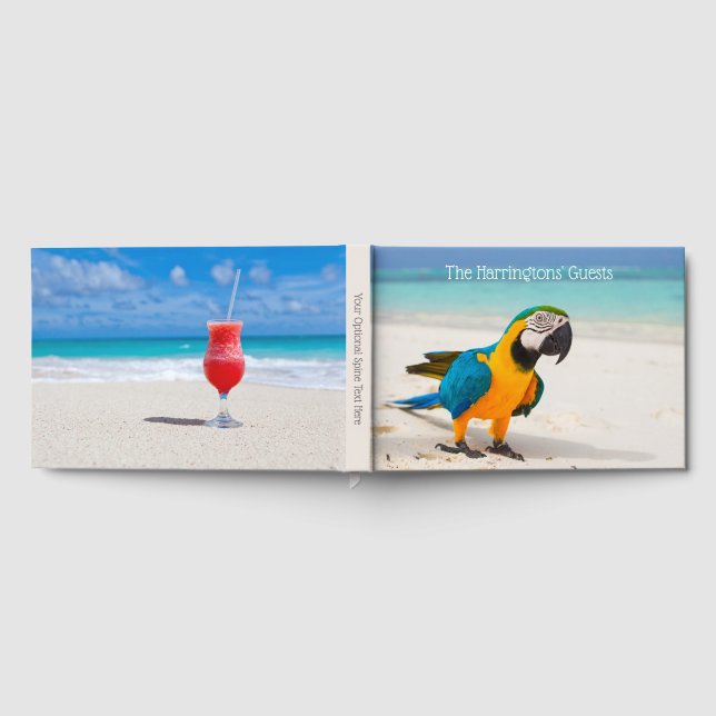 Libro De Visitas Nombre personalizado y texto Beach Parrot (Lleno)
