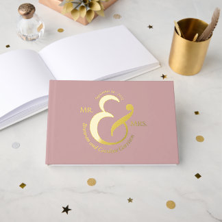 Libro De Visitas Nombres de novia y novio dorados elegantes y único