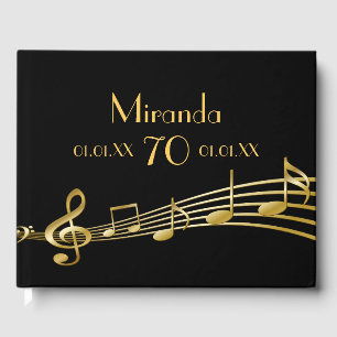 Libro De Visitas notas de oro de la fiesta de cumpleaños 70 en negr