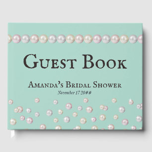 Libro De Visitas Novia Elegante & Co Azul Teal Perla Regalo de Desp
