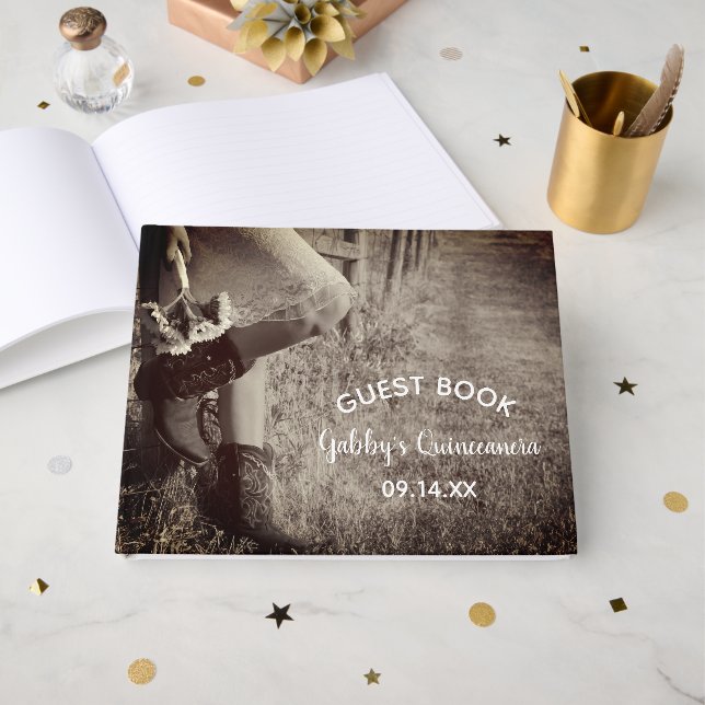 Libro De Visitas Novia en boots con girasoles Quinceanera (Anverso Abierto)