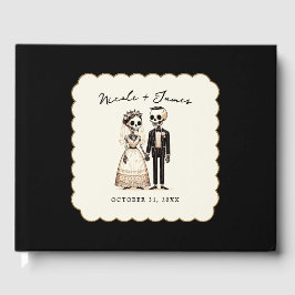 Libro De Visitas Novia + Novio Esqueleto de Dibujos Animados Boda C