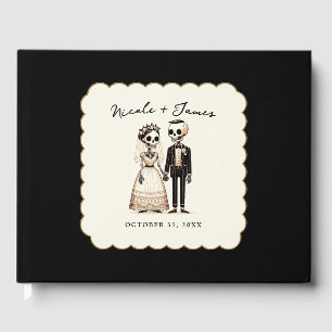 Libro De Visitas Novia + Novio Esqueleto de Dibujos Animados Boda C