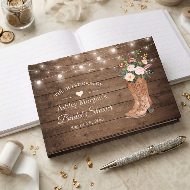 Libro De Visitas Novia rústica bota ducha de novia floral (Subido por el creador)