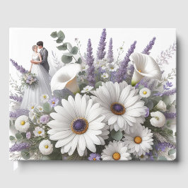 Libro De Visitas Novia y Groom con daisies, Lavender