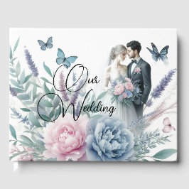 Libro De Visitas Novia y novio con peonías, lavanda