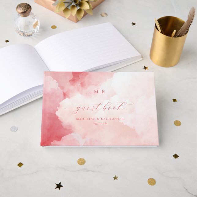Libro De Visitas Nubes Románticas de Acuarela Rosa (Anverso Abierto)