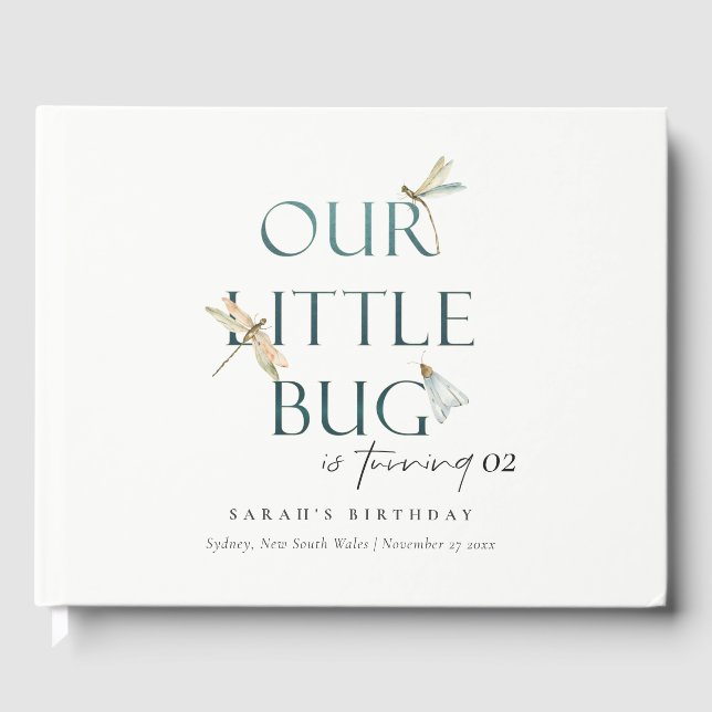 Libro De Visitas Nuestro pequeño Bug Blue Dragonfly cualquier cumpl (Anverso)