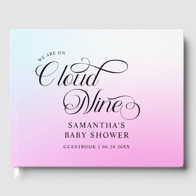 Libro De Visitas Nueve Baby Shower en la nube rosa pastel moderna (Anverso)
