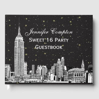 Libro De Visitas NYC Skyline Etched Starry DIY BG Color SQ Sweet 16