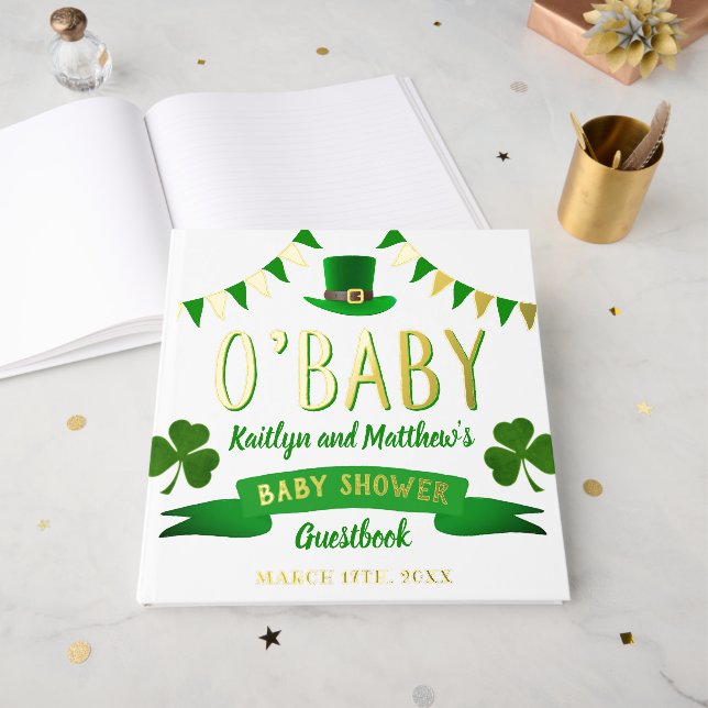 Libro De Visitas O'Baby St. Patrick's Day Baby Shower Real (Anverso Abierto)