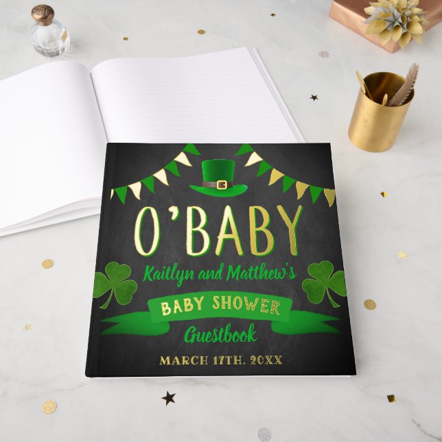 Libro De Visitas O'Baby St. Patrick's Day Baby Shower Real (Anverso Abierto)
