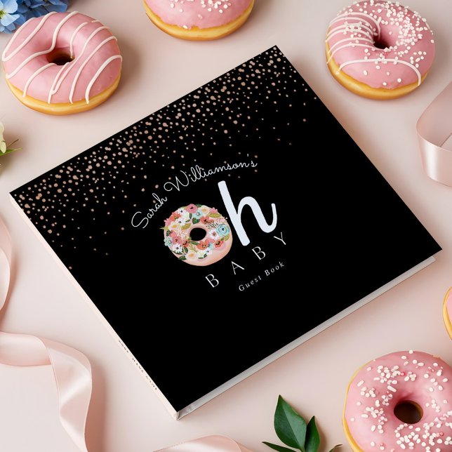Libro De Visitas Oh Baby Black Floral Botanut Baby Shower (Oh Baby Black Floral Botanical Donut Baby Shower Guest Book)