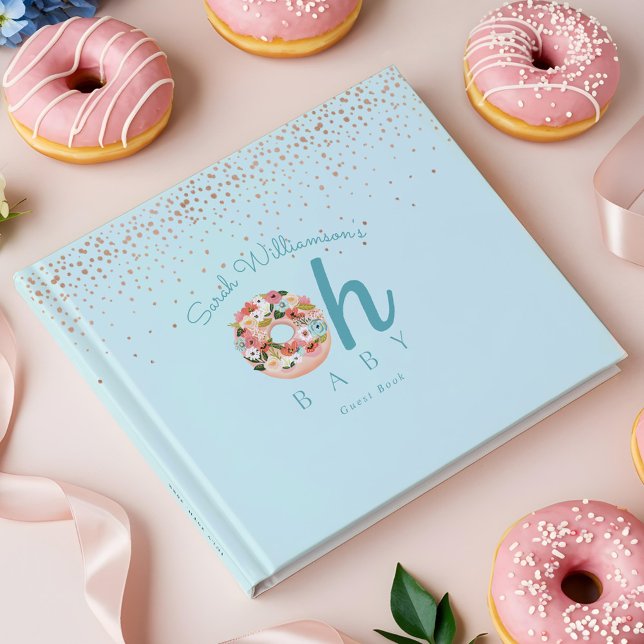 Libro De Visitas Oh Baby Blue Floral Botanut Baby Shower (Oh Baby Blue Floral Botanical Donut Baby Shower Guest Book)