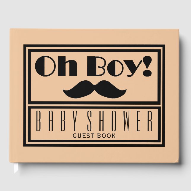Libro De Visitas Oh Boy Black Mustache Baby Shower (Anverso)