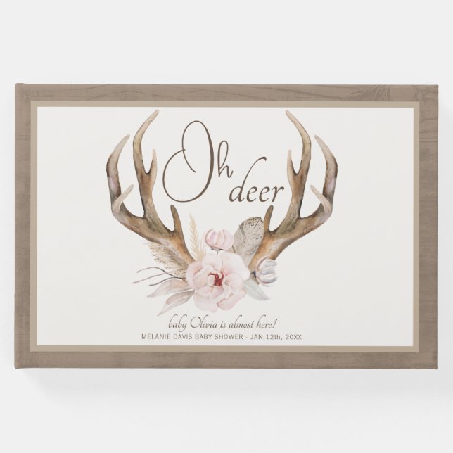 Libro De Visitas Oh Deer Woodland Baby Shower Guest Book - Boho Wat (Anverso)