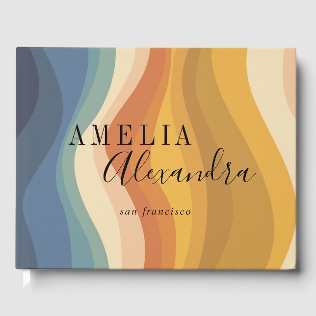 Libro De Visitas Ola Retro Arcoíris Terroso Boho Negocios Amarillo (Anverso)