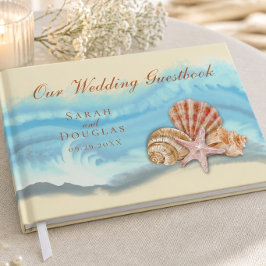 Libro De Visitas Ola Romántica Azul del Océano y Conchas Marinas