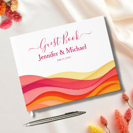 Libro De Visitas Olas de Color de Puesta de Sol Boda Moderna