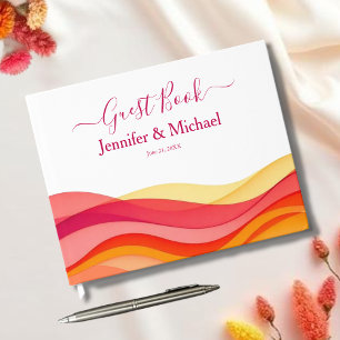 Libro De Visitas Olas de Color de Puesta de Sol Boda Moderna