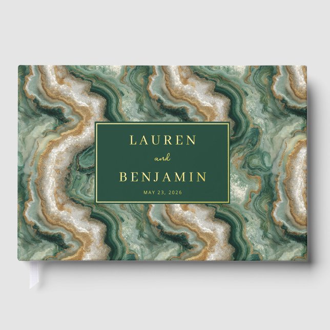 Libro De Visitas Olas de mármol verde elegante (Anverso)