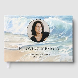 Libro De Visitas Olas del Océano en Acuarela para Foto de Funeral M