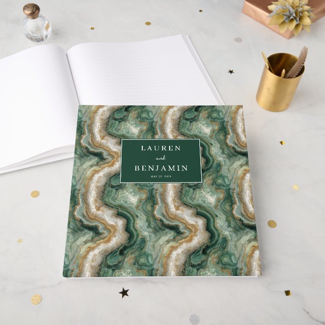 Libro De Visitas Olas Verdes Mármol Elegantes (Anverso Abierto)