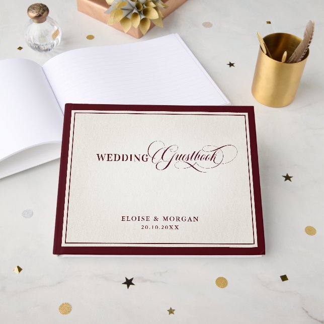 Libro De Visitas Old Money Modern Formal Burgundy Luxury Wedding (Anverso Abierto)