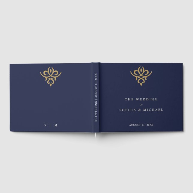 Libro De Visitas Old Money Navy Blue Wedding Guest Book (Lleno)