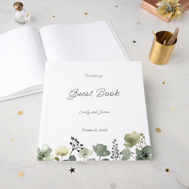 Libro De Visitas Olive Floral Wedding (Anverso Abierto)