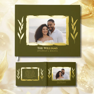 Libro De Visitas Olive Green Relieve metalizado Boda Guestbooks Pho