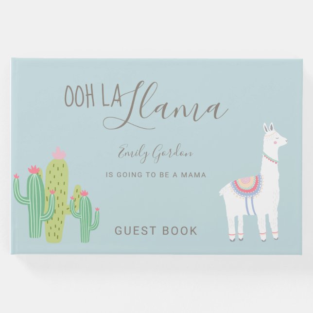 Libro De Visitas Ooh La Llama Baby Shower Blue Succulte (Anverso)