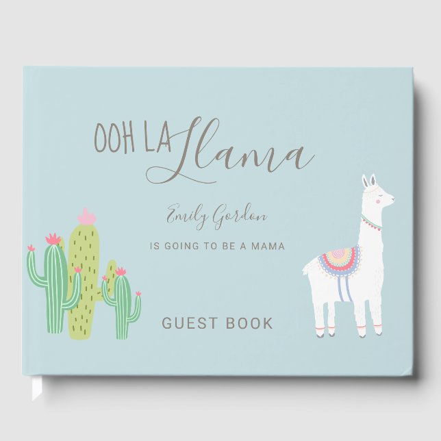 Libro De Visitas Ooh La Llama Baby Shower Blue Succulte (Anverso)