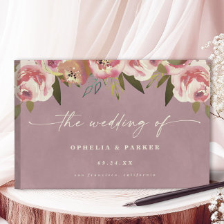 Libro De Visitas Ophelia Cottagecore Boda Floral Rosa Dusty