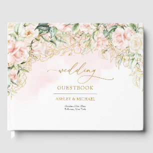 Libro De Visitas Opulento boda de oro de rosas rosa claro boho